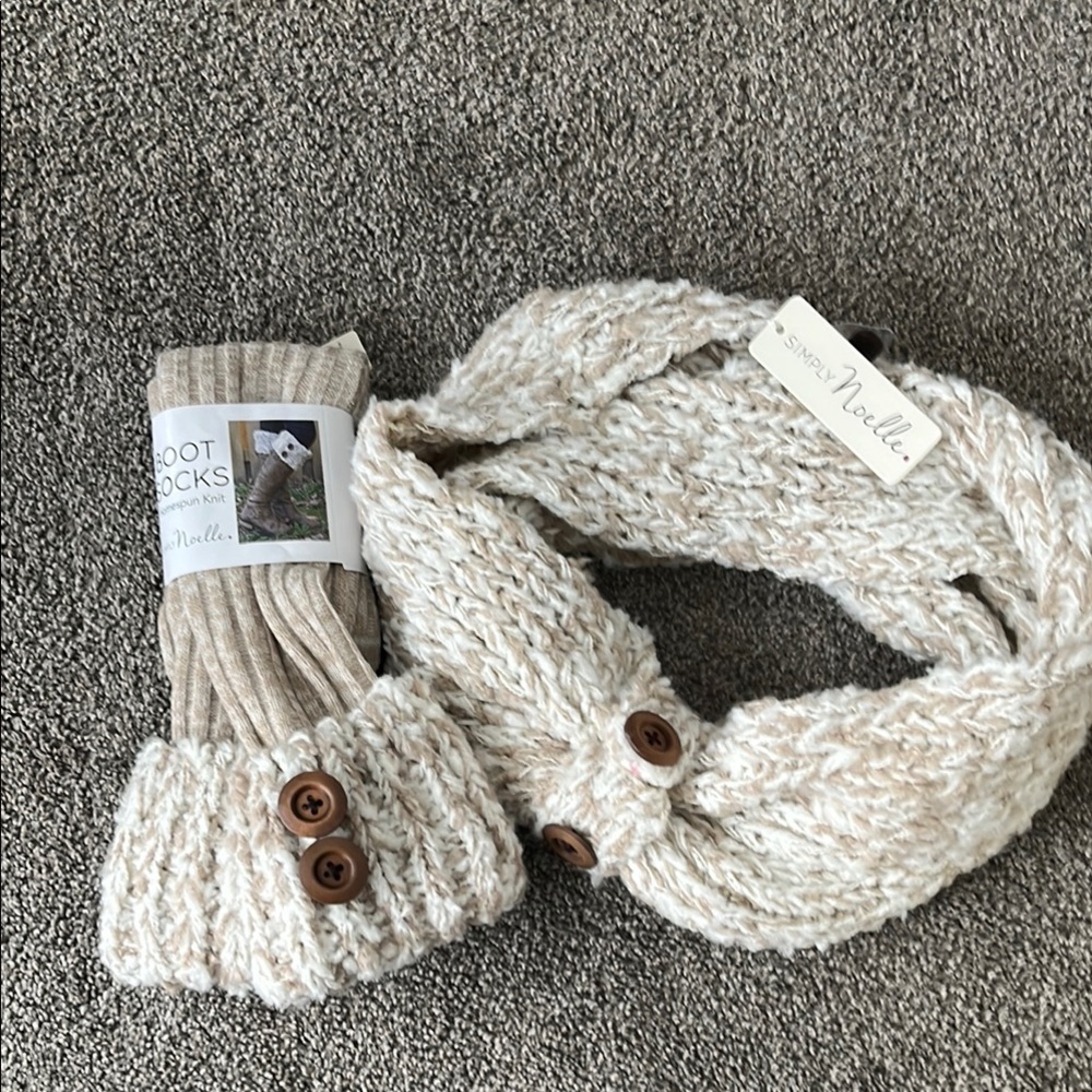Simply Noelle Knit Headband and Boot Socks Set - Cream
